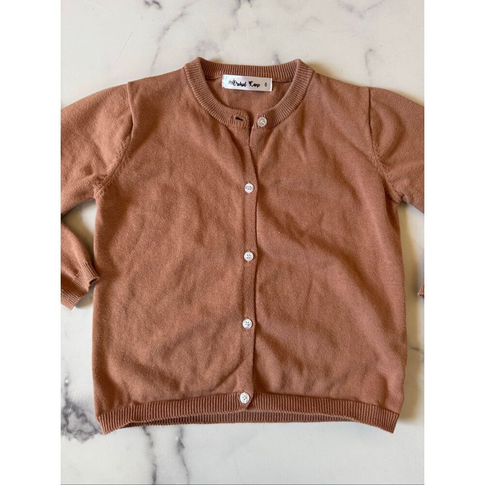 Orchid Lane 6 year girls cardigan button up cottage teatime  100% cotton tan bro